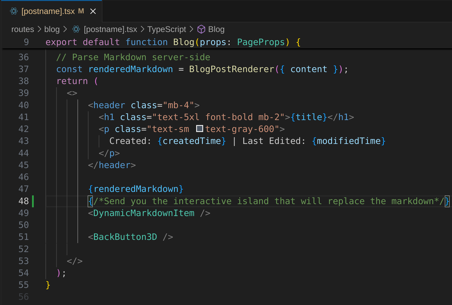 Code Responsible For Building Blog Post Pages: <code>/blog/[postname].tsx</code>